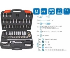 IŠPARDAVIMAS! Raktų/galvučių rinkinys Super Ego 3/8" (58 vnt.)