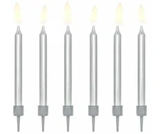 Party Deco Gimtadienio torto žvakės paprastos sidabrinės 6cm 6 vnt.