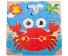 Medinė dėlionė - 15x15 cm, 16 det. Krabas