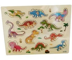 Medinė dėlionė su rankenėlėmis - Dinozaurai (1067)