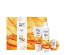 THERME Oranžinis HAPPINESS Vonios rinkinys (dušo gelis 200 ml + kūno svietas 100 g + dušo putos 200 ml)
