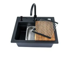Alveus Virtuvės kriauklė su maišytuvu F5EDC Atrox, 68 cm x 56 cm x 22 cm, juoda