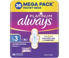 Always Platinum Super Extra Size 3 Higieniniai Paketai su Sparneliais, 36 vnt.
