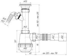 Ani Plast Sifonas Ani Grot 3 išvadai, 1/2"x40mm, su perpildymu