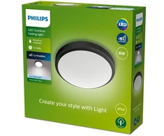 Āra griestu lampa Philips Doris, 6W, LED, IP54, melna krās., 22 cm x 7 cm