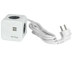 Aura Line Pagarinātājs, 3 x 1,5 mm², 1.5 m, 4 ligzdas, 2USB