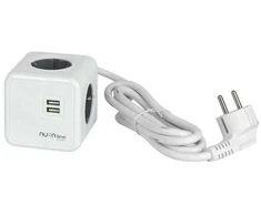 Aura Line Buitinis ilgintuvas, 3 x 1,5 mm², 1.5 m, 4 lizdų, 2USB