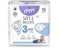 Sauskelnės Happy, 3 dydis, 5 - 9kg, 16 vnt.