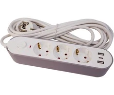 Besk Prailgintuvas 3 lizdų + 2 USB + Type-C 3m su įjungimo/išjungimo jungikliu