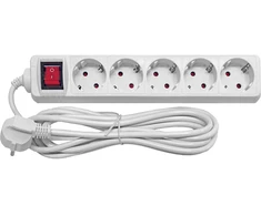Besk Prailginimo laidas 5 lizdai 5m su jungikliu įžeminimu 3x1,0mm² Balta