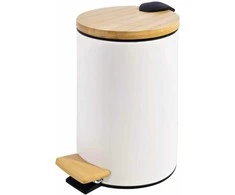 Besk DIANA Pedalinis kibiras 3L baltas, su bambukiniu dangteliu, soft close