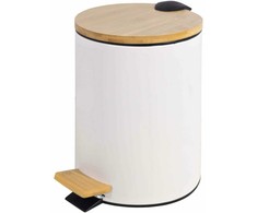Besk DIANA Pedalinis kibiras 5L baltas, su bambukiniu dangteliu, soft close