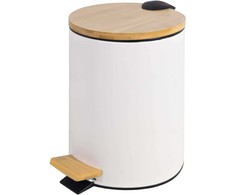 Besk DIANA Pedalinis kibiras 5L baltas, su bambukiniu dangteliu, soft close