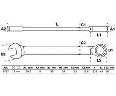 Bgs Technic Kombinuotas raktas su terkšle | šarnyrinis | 17 mm (6717)