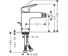 Bidė maišytuvas Hansgrohe Logis 71200000, chromuotas.