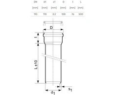 Lauko kanalizacijos vamzdis Magnaplast, Ø 110 mm, SN4, 0,5 m