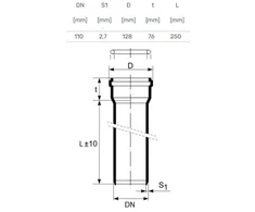 Caurule iekštelpu kanalizācijai Magnaplast, HTplus, PP, 110 mm, 0.25 m