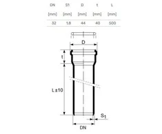 Magnaplast Vidaus kanalizacijos vamzdis HTplus, Ø 32 mm, 0,5 m, baltas