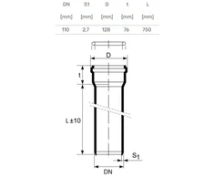 Caurule iekštelpu kanalizācijai Magnaplast, HTplus, PP, 110 mm, 0.75 m
