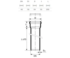 Caurule iekštelpu kanalizācijai Magnaplast, HTplus, PP, 40 mm, 0.25 m