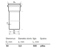 Caurule iekštelpu kanalizācijai Wavin, Optima, PVC, 50 mm, 0.5 m