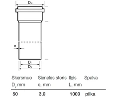 Vamzdis vidaus kanalizacijai Wavin, Optima, PVC, 50 mm, 1 m