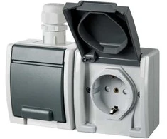 Dvivietis kištukinis lizdas Elektro-Plast Aquant 1245-65, su įžeminimu, IP65, antracito sp./pilka sp.