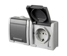 Dvivietis kištukinis lizdas Elektro-Plast Aquant 1245-10, su įžeminimu, IP55, antracito sp./pilka sp.