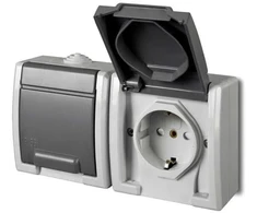 Dubultā kontaktligzda Elektro-Plast Aquant 1245-10, Iezemēta rozete, IP55, antracīta/pelēka
