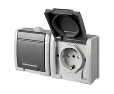 Dubultā kontaktligzda Elektro-Plast Aquant 1245-10, Iezemēta rozete, IP55, antracīta/pelēka