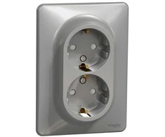 Dvigubas lizdas Schneider Electric Sedna Design SDD313221, įžemintas lizdas, IP20, aliuminio spalvos.