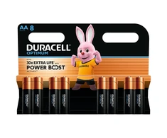 Duracell Optimum vienkartinės šarminės AA baterijos, 8 vnt. pakuotė