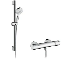 Dušas komplekts ar termostata jaucējkrānu Hansgrohe Crometta 1001 CL, sudraba krās.
