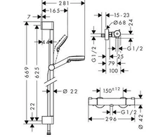 Dušas komplekts ar termostata jaucējkrānu Hansgrohe Crometta 1001 CL, sudraba krās.
