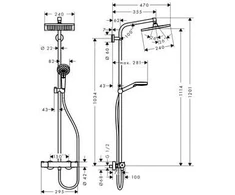 Dušo sistema su termostatiniu maišytuvu Hansgrohe Crometta E 240, chromuota.