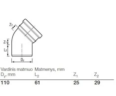 Alkūnė lauko kanalizacijai Wavin, 110 mm, 45 °