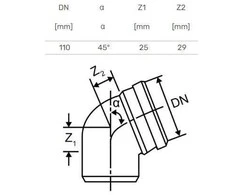 Alkūnė vidaus kanalizacijai Magnaplast Skolan, 110 mm, 45 °