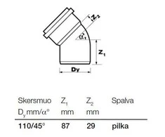 Elkonis iekštelpu kanalizācijai Wavin Optima, 110 mm, 45 °