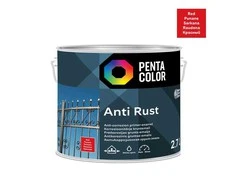Emaljas krāsa, aizsargā metāla konstrukcijas pret koroziju Pentacolor Anti Rust, pus-spīdīgs, 2.7 l, sarkana krās.