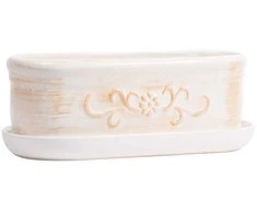 FLORAL Keraminis vazonas su lėkšte, baltas, 32,5 cm