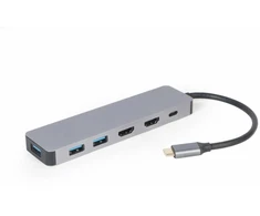 Gembird Adapteris usb-c hub usb-c pd hdmi x2 usb 3.0x3
