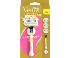 Gillette Venus ComfortGlow Argan Oil skustuvas, 3 keičiamos skustuvo galvutės, sieninis laikiklis