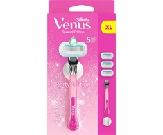 Gillette Venus Party Edition skustuvas, 3 keičiamos skustuvo galvutės, sieninis laikiklis