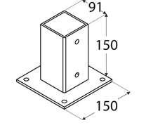 Grundline Domax Stulpo pagrindas, prisukamas prie betono, 91x150x2mm, cinkuotas