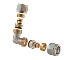 Dviguba išardoma alkūnė TDM Brass 1465, 90 °, 20mm, žalvaris/nikelis