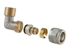 Izjaucams dubultais līkums TDM Brass 1475, 90 °, 16mm x 1/2", misiņš/niķelis
