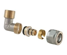 Dviguba išardoma alkūnė TDM Brass 1475, 90 °, 16mm x 3/4", žalvaris/nikelis