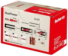 Kaištis Fischer DuoPower, 30 mm x 6 mm, 100 vnt.
