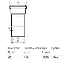 Vidaus kanalizacijos PP vamzdis Wavin, Ø 40 mm, 1 m