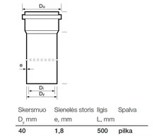 Vidaus kanalizacijos PP vamzdis Wavin, Ø 40 mm, 0,5 m